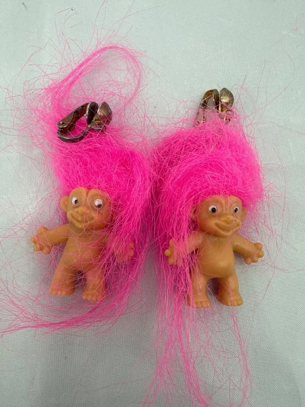 Vintage 90s Russ Troll Doll Clip On Earrings Pin Lot Pink Hair Cupid Kitsch Kidc